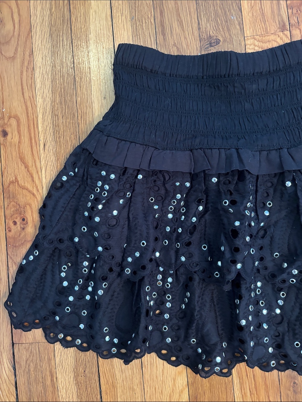 Michael Kors Black Eyelet Tiered Skirt